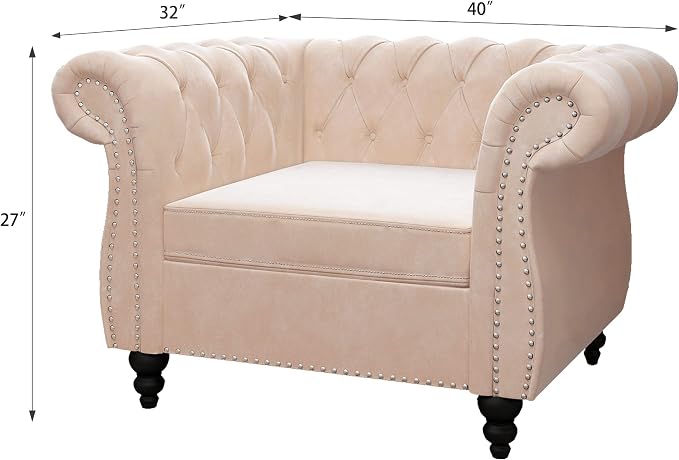 ORRD 2 Piece Living Room Set, Velvet Chesterfield Sofa Couch Chair - Image 2