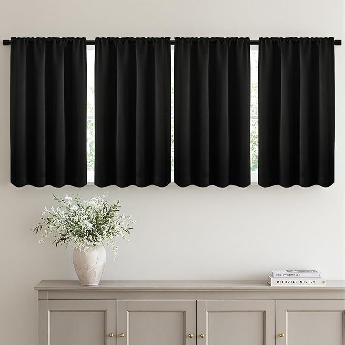 MIULEE 4 Panel Set Short Bedroom Blackout Curtains 54 Inch Long Black | Thermal by MIULEE