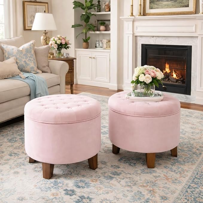 HomePop by Kinfine Fabric Upholstered Round Storage Ottoman - Image 2