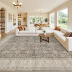 8x10 Area Rugs Living Room: Bedroom Washable Carpet Warm Taupe | Large Vintage - Image 8