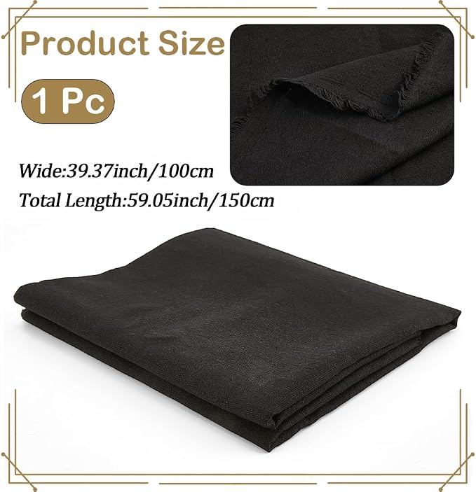 59 Inch Black Linen Cotton Canvas Embroidery Fabric by The Yard Solid Color - Image 2