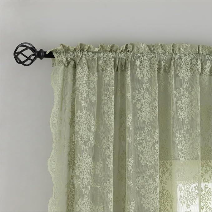 YJ YANJUN Vintage Lace Curtains -Victorian Floral Sage Green 102 inches Curtains - Image 3