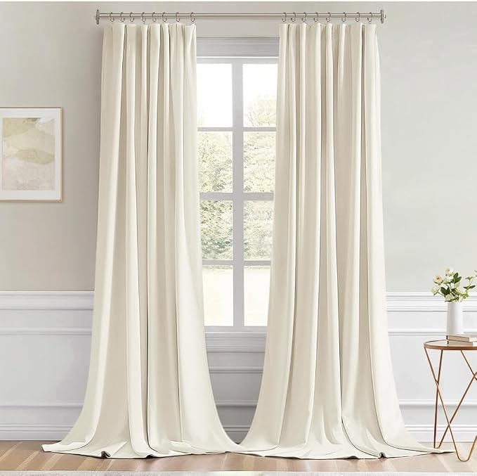 MIULEE Beige White Back Tab Blackout Curtains 52x102 Inch Long 2 Panels Set | - Image 9