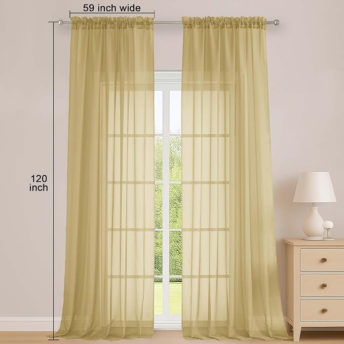 Gold Sheer Curtains 120 Inches Long 2 Panels Set, Airy Lightweight Sheer Gold - Image 6