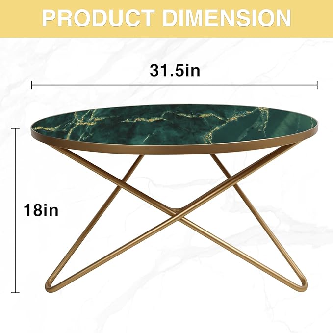 HLR Round Coffee Table with Green Faux Marble Top - Image 2