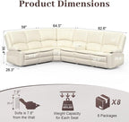 Yolsali Manual Reclining Sectional Sofa Set, 6 Seats Soft Leather Recliner - Image 2