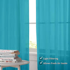 Turquoise Blue Sheer Curtains, Sheer Curtains 84 inch Length 2 Panels Set - Image 3