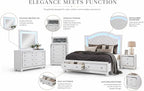 First of a Kind Shiney Contemporary 5 Piece King Bedroom Set High Gloss White - Image 3