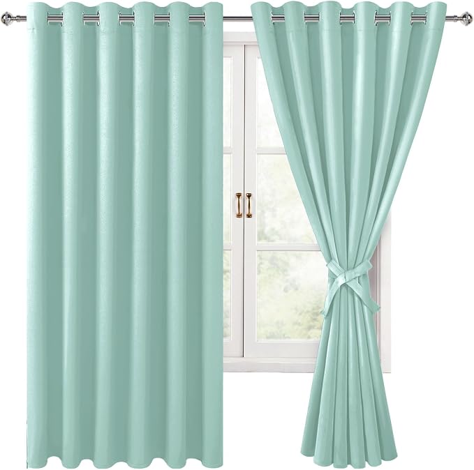 Room Darkening Curtains for Bedroom, 70 x 63 Inches, 2 Panels, Aqua | Thermal by Hiasan