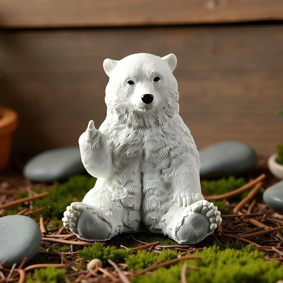 Polar Bear Middle Finger Figurine, Hilarious Funny Resin Bear Statue - Image 4