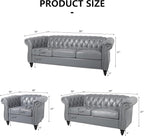 Mid-Century 3 Seater Sofa, Faux Leather Couch - Image 2