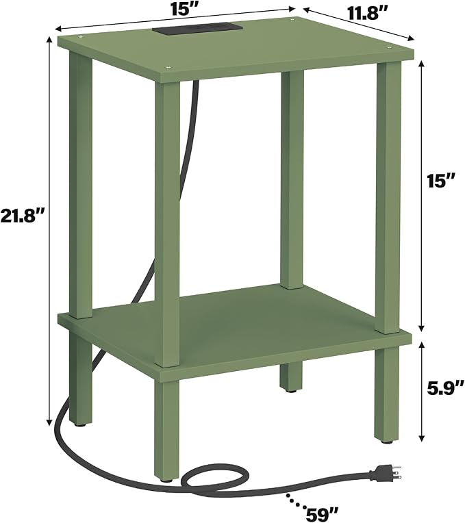 TUTOTAK End Table with Charging Station, Small Side Table with Outlets - Image 3