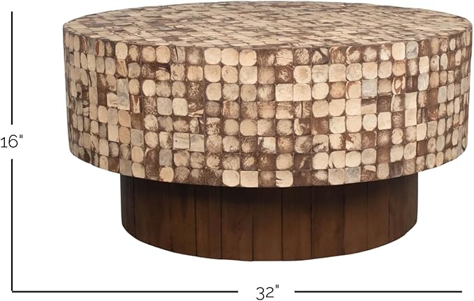 East at Main Mila Brown Coffee Table – Round Boho Pedestal Table - Image 2
