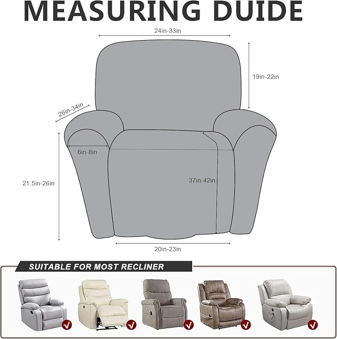ANARACHON Leather Like Recliner Chair Covers Stay in Place, 4 Pieces Recliner - Image 3