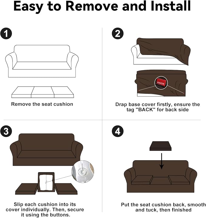 100% WaterproofCouch Cover 4-Piece Set Striped Sofa Slipcovers - Image 7