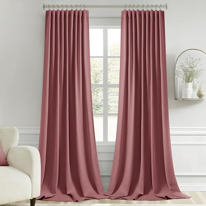 MIULEE Dusty Rose Back Tab Blackout Curtains 52x102 Inch Long 2 Panels Set | - Image 9
