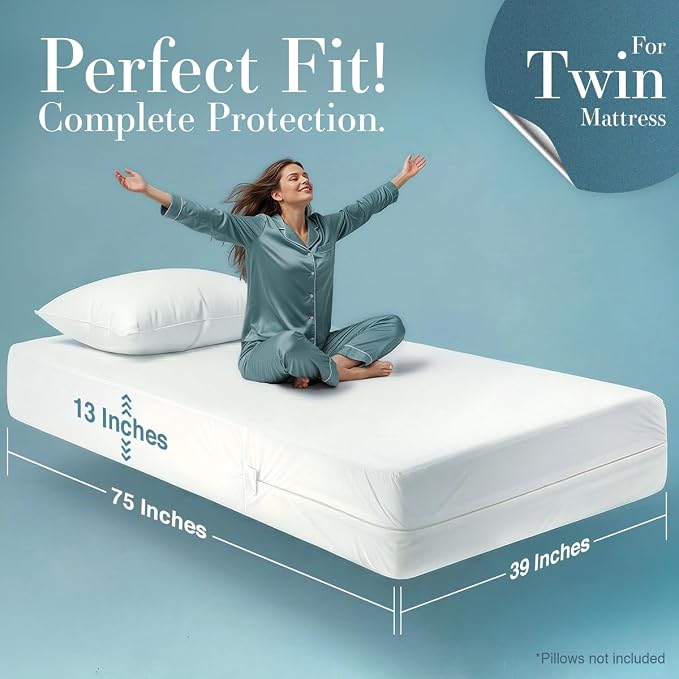 Utopia Bedding Mattress Protector Zippered Twin Size, 100% Waterproof Bed Bug - Image 2