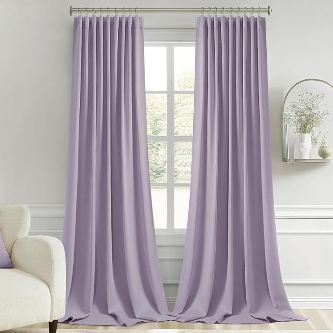 MIULEE Lilac Back Tab Blackout Curtains 52x108 Inch Long 2 Panels Set | Rod - Image 9