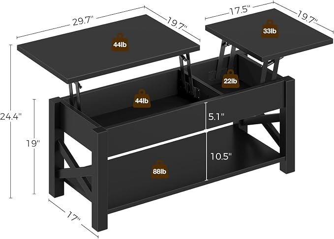 Rolanstar Coffee Table 47.2", 2 Way Lift Top Farmhouse Center Table - Image 3