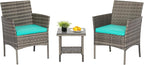 FDW | 3-Piece Patio Furniture Set | Gray & Blue | Outdoor Wicker Furniture by FDW