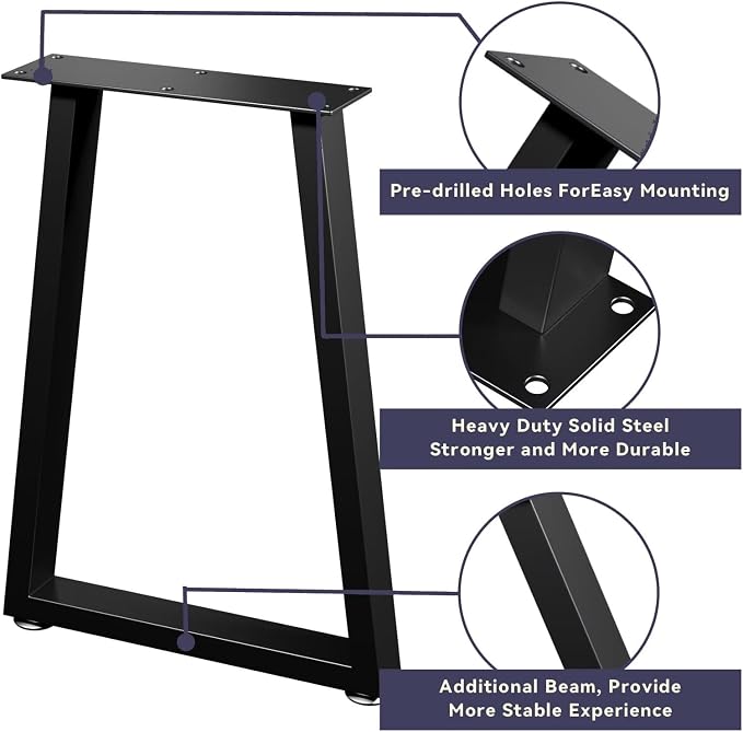 Bench Table Legs 16 Inch, Trapezoid Heavy Duty Metal Coffee Furniture Legs Set - Image 5