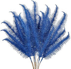 Oairse 8 Pcs Christmas Tree Picks and Sprays Navy Blue Glitter Christmas Picks 28" Christmas Glitter Feathers Leaves Stems for Christmas Tree Filler Branches Wreaths Centerpieces Holiday Decorations by Oairse