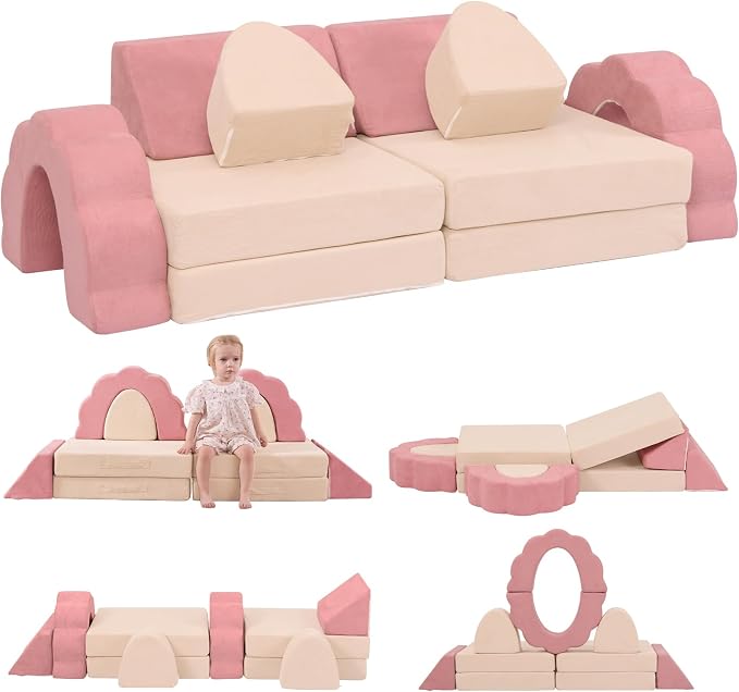 10-Piece Mini Kids Play Couch, Modular Flower Foam Sofa by Annualring