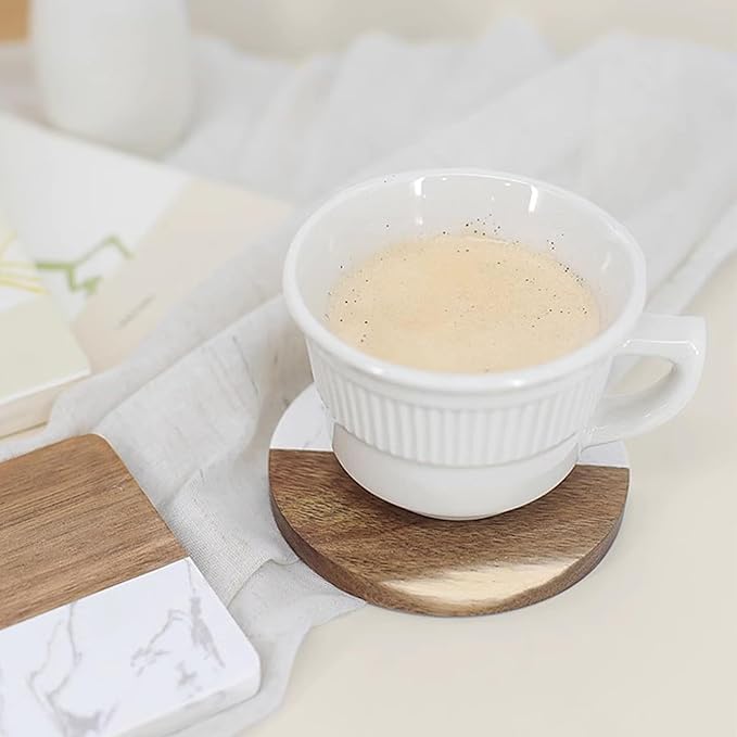 I-LAN 4-Pack Marble and Acacia Wood Coasters, 4-Inch Round Natural Wood Drink - Image 3