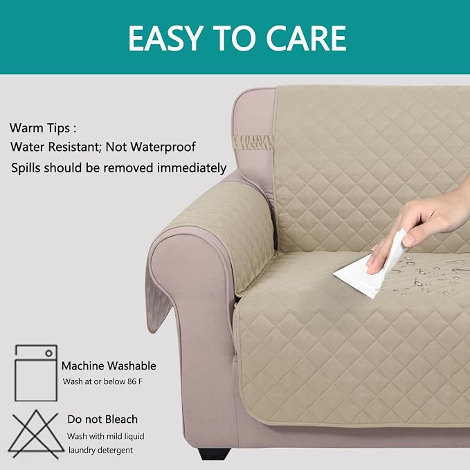 U-NICE HOME 4 Seater Sofa Cover 91''Large Couch Cover, Sand/Beige | Washable - Image 5