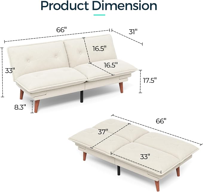 LINSY HOME Futon Sofa Bed, 3 in 1 Convertible Comfy Loveseat Sleeper Sofa Bed - Image 2