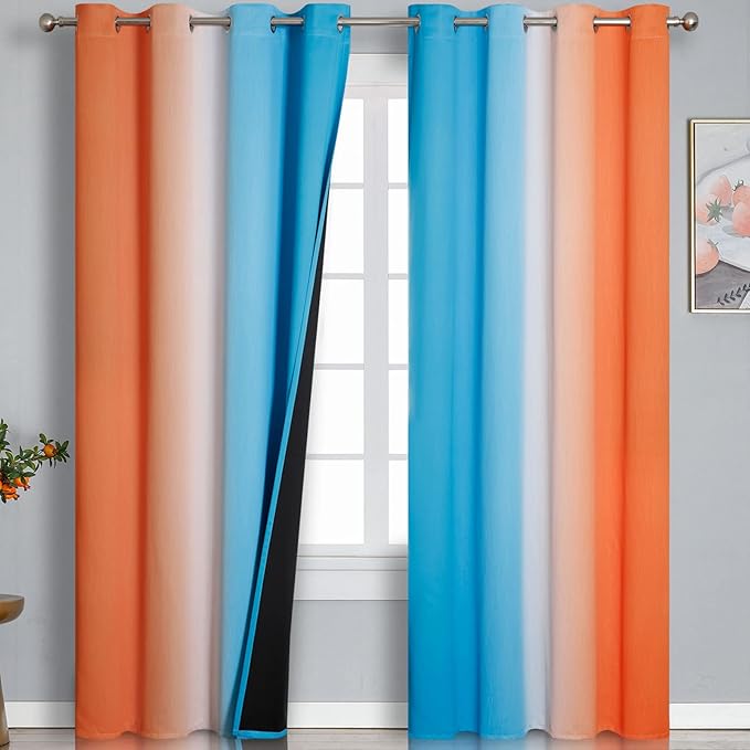 Ombre Orange and Blue Blackout Curtains 52Wx96L Inch Long | Gradient Curtains by ESTELARTEXTILER