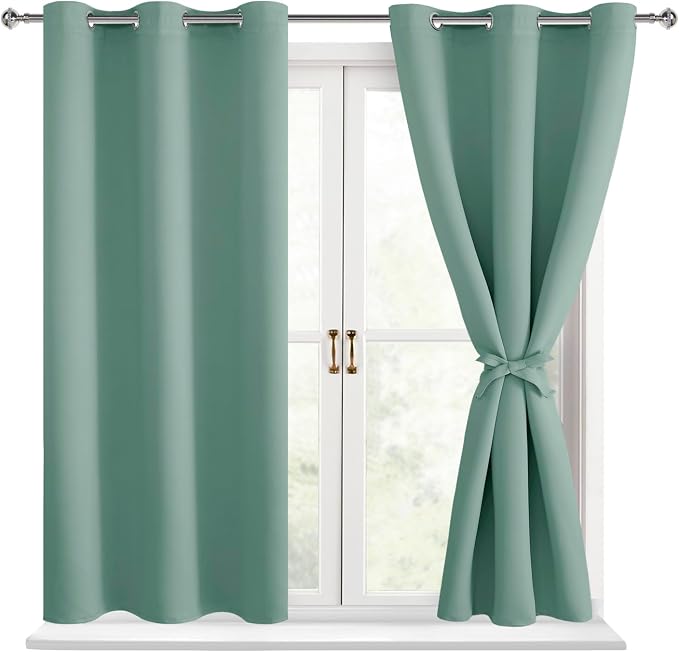 Blackout Curtains for Bedroom, Sage Green, 42 x 45 Inch, 2 Panels | Thermal by Hiasan