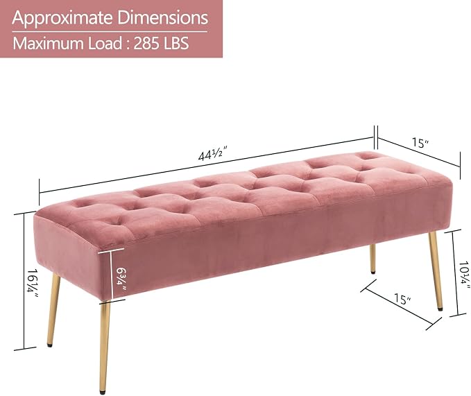 DUHOME Modern Velvet Ottoman Bench, Button-Tufted Upholstered Bedroom Benches - Image 3