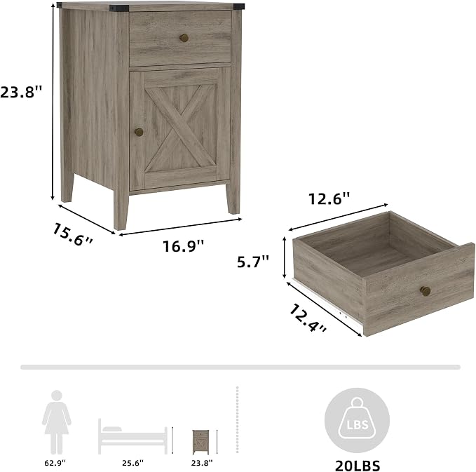 Betterhood Barnwood Rustic Farmhouse Nightstand, Side Table - Image 7