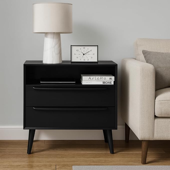 HULALA HOME End Table with Charging Station, Mid-Century Modern 2 Drawer and - Image 6