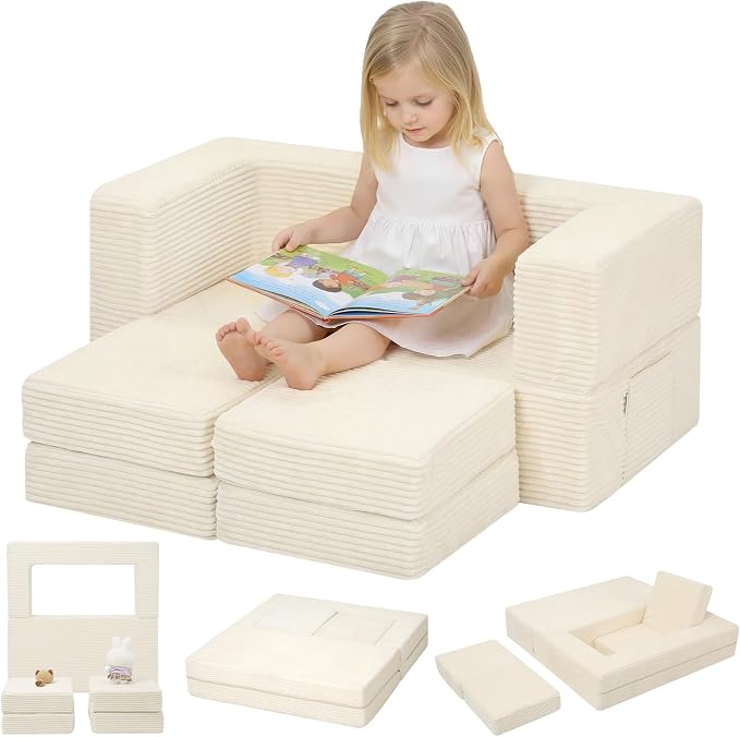 MeMoreCool Modular Kids Couch, Corduroy Play Toddler Couch by MeMoreCool