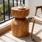 Solid Wood Stool & Sofa Side Table, Rustic Hourglass Wabi-Sabi Accent Coffee by Unknown