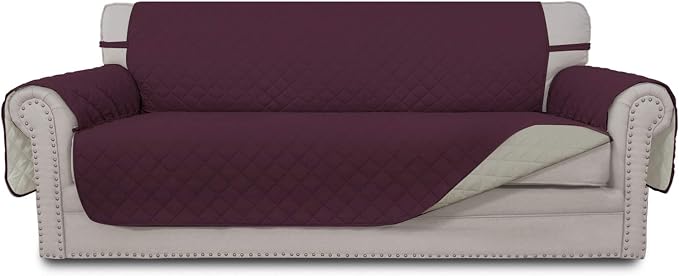 Easy-Going Reversible Couch Cover, 3 Cushion Sofa, Wine/Beige | Machine by Easy-Going