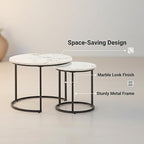 Round Nesting Coffee Table Set of 2, Modern Marble Pattern Wooden Nesting Tables - Image 6