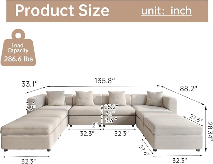 Guyii Velvet U-Shaped Sectional Sofa, Oversized 8-Seater Convertible Couch - Image 2