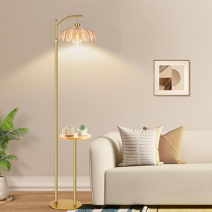 QIYIZM Gold Floor Lamp with Table and Shelves - Image 6