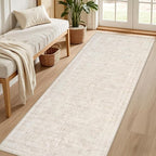 2'6''x8' Hallway Washable Runner Rug: Neutral Kitchen Carpet Beige | Vintage - Image 2