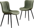 YOUNUOKE Mid-Century Modern Dining Chairs Set of 2, Olive Green Faux Leather - Image 10
