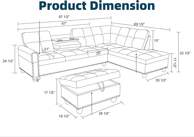 97.5" Red L Shaped Couch Set Leather, Modular Sectional Couches - Image 2