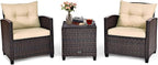 COSTWAY 3PCS Patio Furniture Set, PE Rattan Wicker Sofa w/Washable Cushion and by COSTWAY