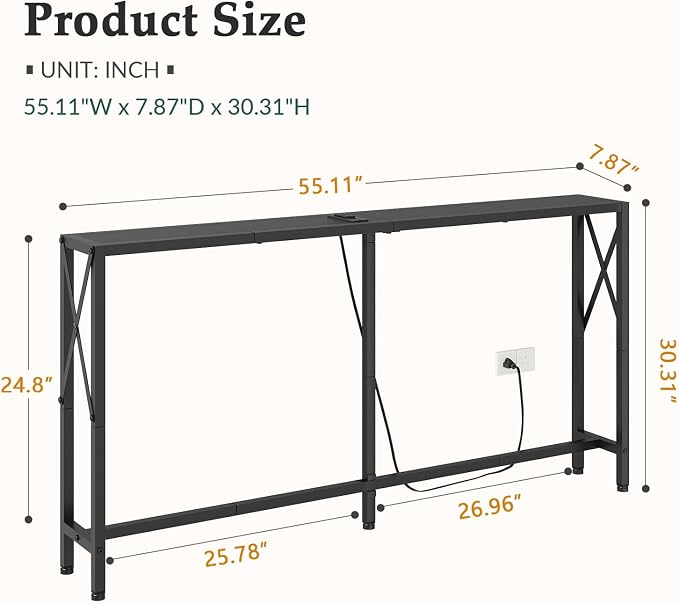 Gewudraw 55.1" Narrow Sofa Table, Console Table - Image 3