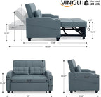 VINGLI Blue Grey Futon Sofa Bed Convertible Loveseat Sleeper Couch, Faux - Image 3