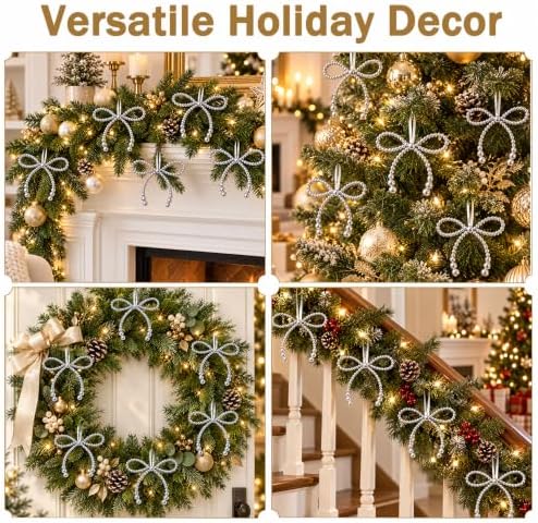 DIYDEC 18PCS Christmas Pearl Bow Ornament 4.5in Tree Topper Hanging Decor - Image 4