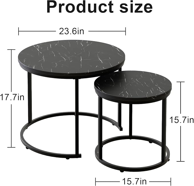aboxoo Round Nesting Coffee Table Side Set of 2 End Tables - Image 3