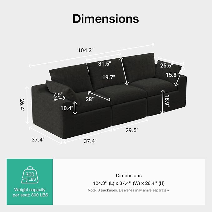 Novilla 104.3" Modular Cloud Couch, Modern Sectional Sofa - Image 2